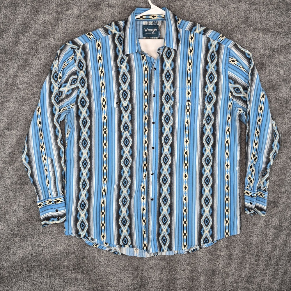 Wrangler Vintage Western Shirt Mens XL Southwest‎ Aztec Rodeo Pearl Snap 90s
